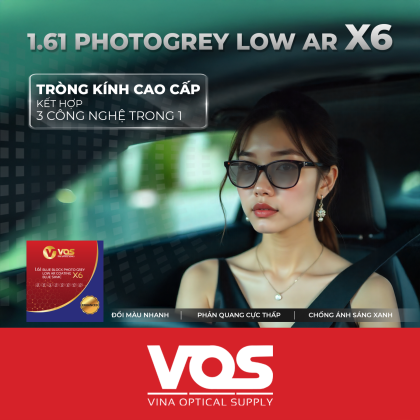 Tròng Kính Đổi Màu 1.61 Blue Block PhotoGrey Low AR Coating X6 Blue SHMC Đỉnh Cao Công Nghệ Phủ Low AR